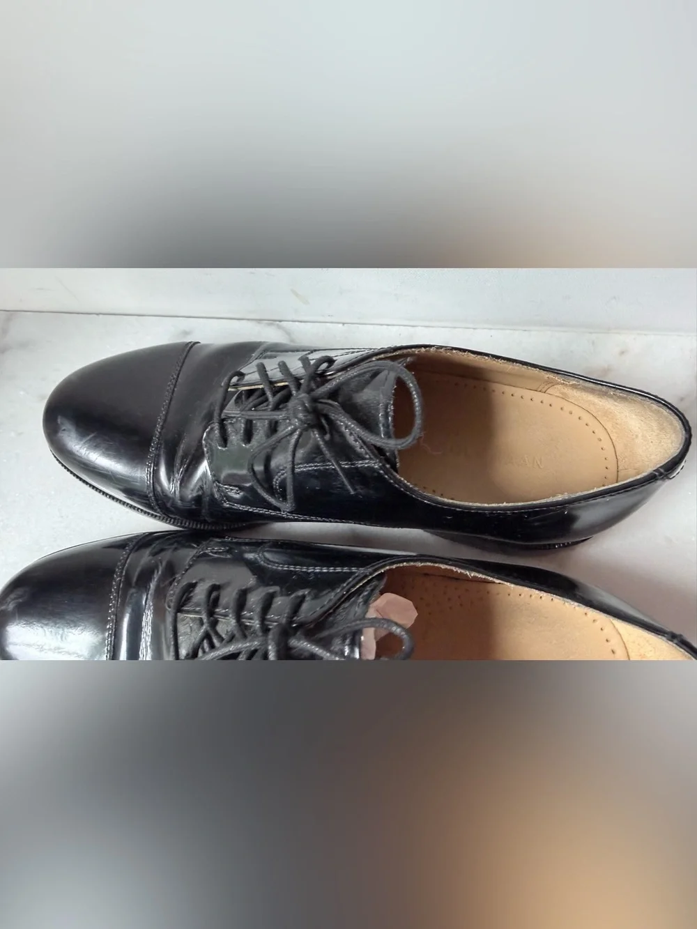 Cole Haan Men's Caldwell cap toe oxfords in black patent leather